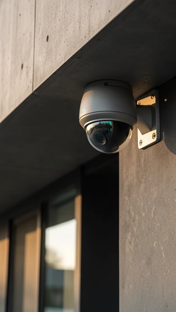 Cámara de seguridad IP instalada en el exterior de un edificio